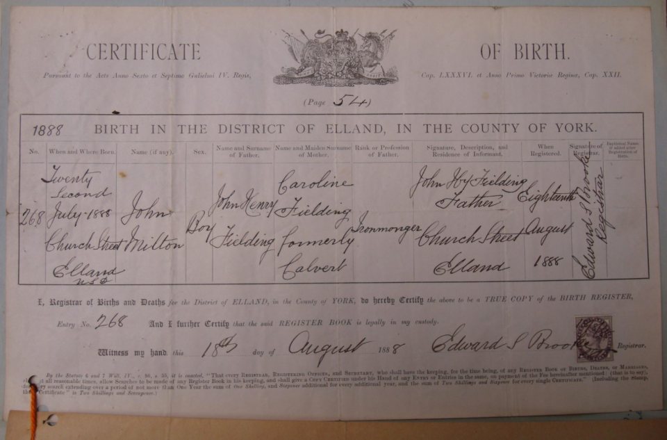 Fielding Birth Certificate
