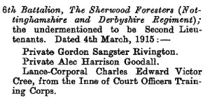 On this day 30th March 1915 | Derbyshire Territorials in the Great War