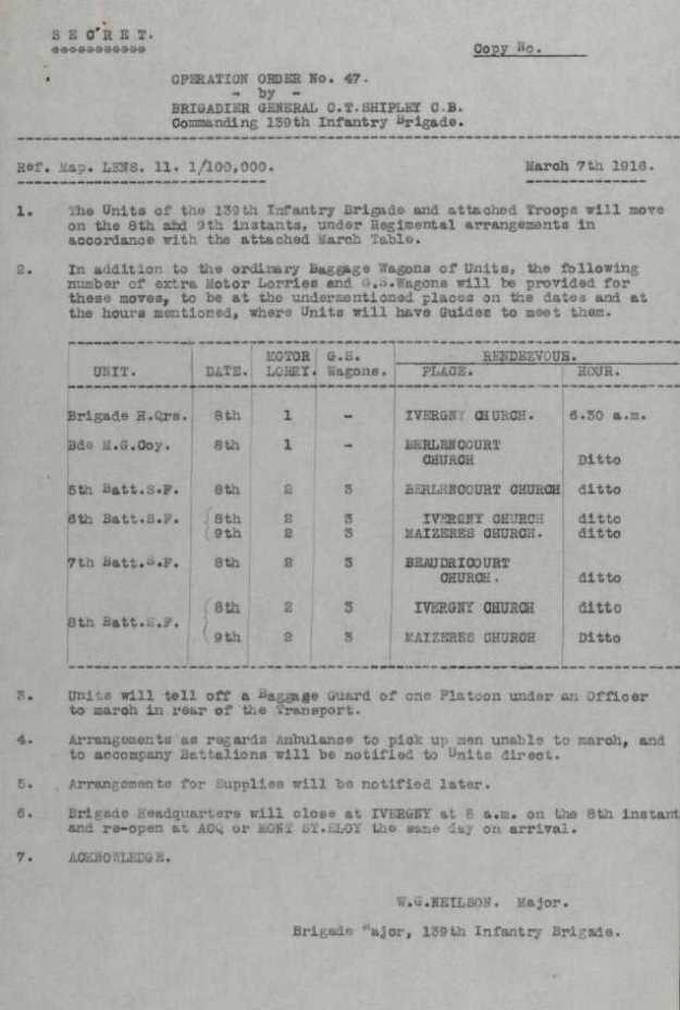 Operation Order 47 March 1916